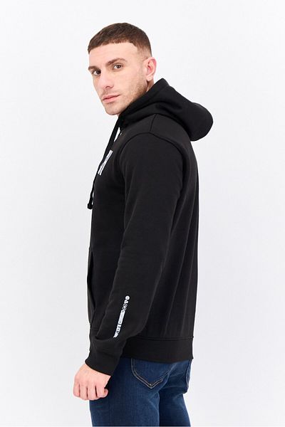 Crosshatch Men Hooded Brand Logo Long Sleeves Sweatshirt, Black