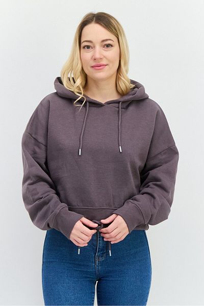 Juice Women Plain Long Sleeves Hoodies, Mauve Charcoal