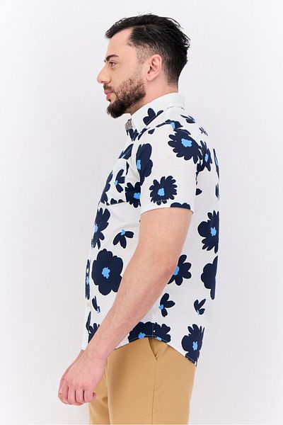 GAP Men Standard Fit Floral Print Short Sleeves Casual Shirt, White Combo
