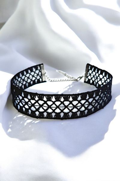 PETEK AKSESUAR Gothic Black Lace Guipure Choker Necklace