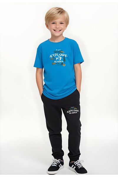 FYK COLLECTİON Explorează setul de sus și de jos cu mânecă scurtă pentru băiat cu imprimeu Alaska
