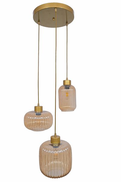 Fer Avize Nergis Modern Chandelier Pendant Lamp - 3-Piece Glass Kitchen Cafe Living Room Indoor