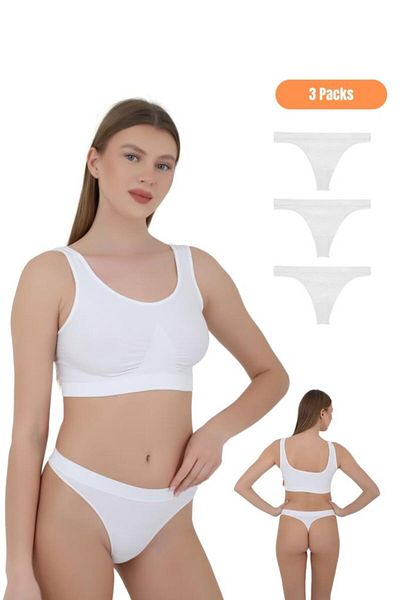 CNT Micro Fiber Γυναικείο Thong 3 Pack Special - Μαύρο, Λευκό, Μαύρισμα |   S/M, L/XL