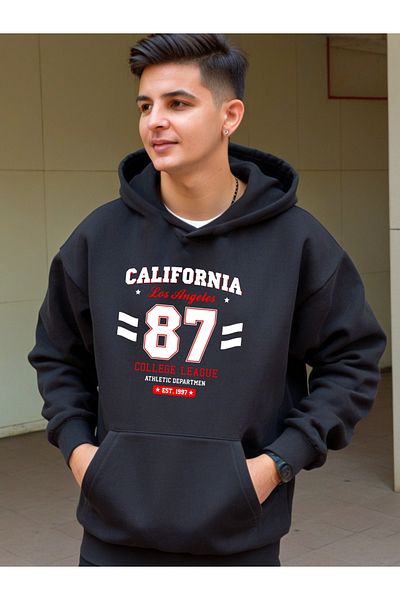 DEEPSENCE California87 Unisex Black Oversize Hooded Sweatshirt