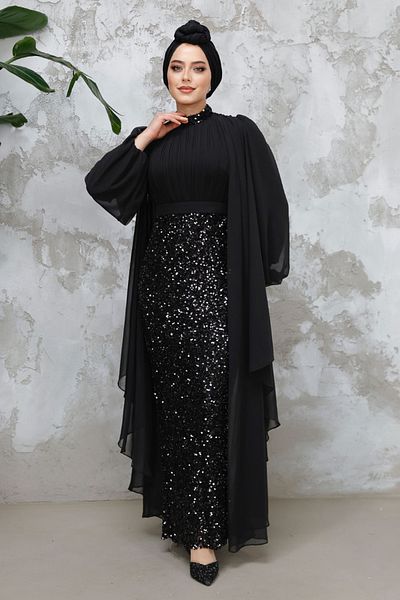 Neva Style Sequined Black Hijab Evening Dress 50231S