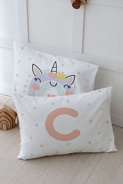 Tuğba Kuğu 2 Μαξιλαροθήκη (50x70) Salmon Unicorn - Letter Series - Letter C