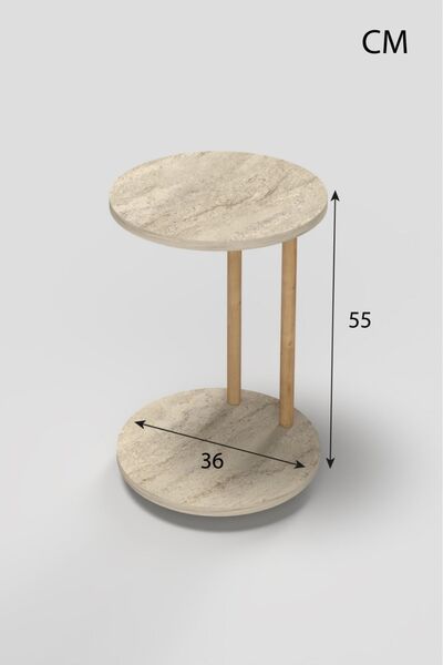 Evnalia C Sehpa Yuvarlak 36 cm Çap Tekerlekli Şık Tasarım Koltuk Yan Sehpa Zi...