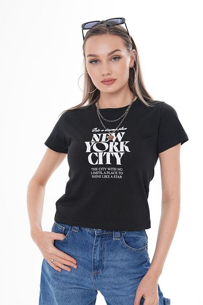 ŞİMAL Tricou de damă cu imprimeu text cu decolteu 250120   -