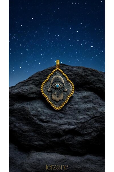 FERZANE 925 Ayar İthal Fatma Ana Eli Turkuaz Taş Detaylı Oksitli Model Gümüş ...