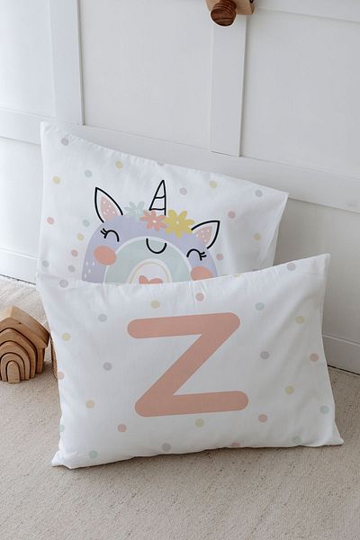 Tuğba Kuğu 2 Μαξιλαροθήκες (50x70) Salmon Unicorn - Letter Series - Letter Z