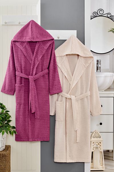 Denia Home Textile طقم رداء حمام بغطاء للرأس مكون من 6 قطع |   طقم روب حمام |   رداء حمام