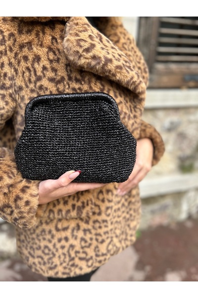 hati .Bags Parlak Metalik Siyah Renk Portföy Clutch Burslu Çanta