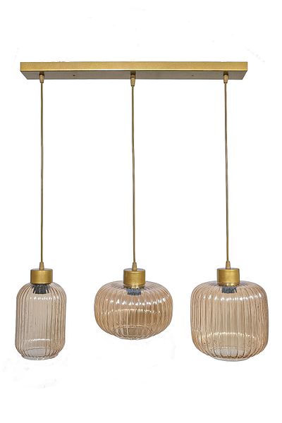 Fer Avize Nergis Modern 3-Piece Chandelier Row Decorative Glass Kitchen Cafe Living Room Indoor