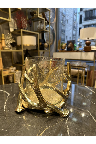 dekorbia İthal Döküm Dallı Mumluk 15x14cm Gold