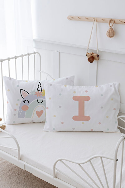 Tuğba Kuğu Μαξιλαροθήκη 2 τεμαχίων με μοτίβο σολομού μονόκερου - Σειρά Letter - Letter I (35X45)