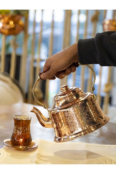 Bakır Concept Copper Teapot Embroidered Maraş Model Copper Color Copper Tipped