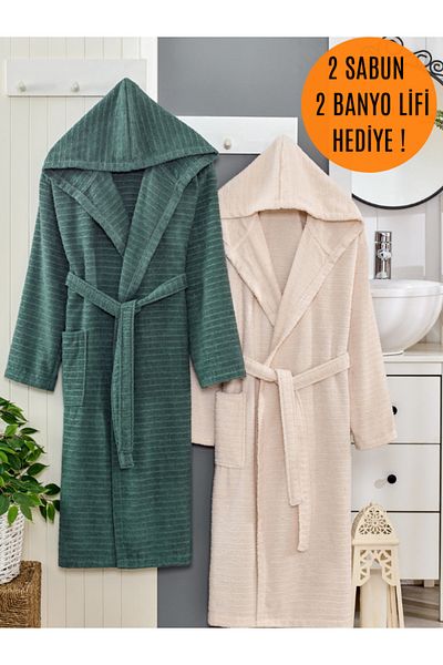 Denia Home Textile طقم رداء حمام بغطاء للرأس مكون من 6 قطع |   طقم روب حمام |   رداء حمام