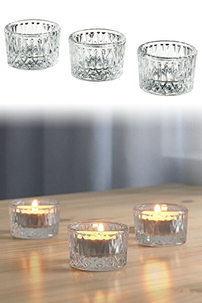 Binbirreyon 3 Adetli Cam Tealight Mumluk Şamdan Kase Çap:5cm MA088