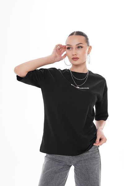 ŞİMAL Tricou oversize pentru damă, cu decolteu rotund, cu text imprimat pe față 250125   -