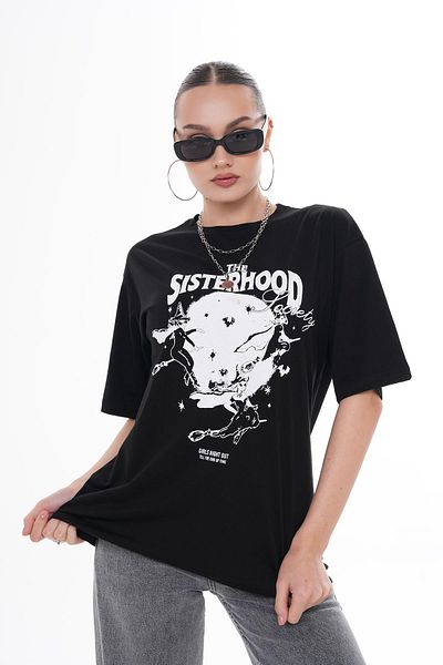 ŞİMAL Tricou oversize pentru damă, cu imprimeu în față, cu decolteu rotund 250118   -