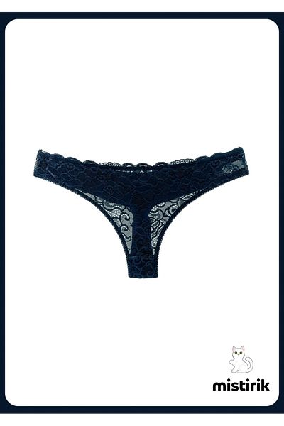 MİSTİRİK Chiloți tanga confortabili semi-dantela de culoare bleumarin Masara