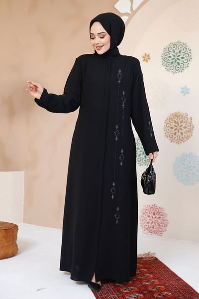 Neva Style Hijab negru brodat cu margele Ferace 61358s