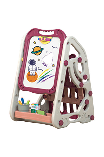 Little Story لوحة رسم/تعليم مغناطيسية متعددة الوظائف ذات وجهين مع رف كتب - وردي