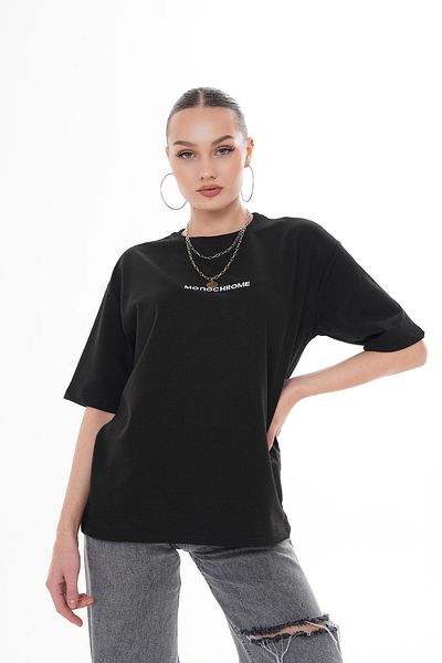 ŞİMAL Tricou oversize pentru damă, cu decolteu rotund, cu text imprimat pe față 250125   -