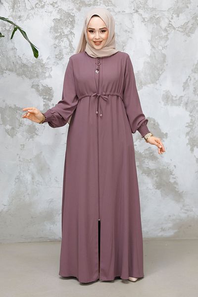 Neva Style Dusty Rose Zippered Hijab Abaya - 81291Gk