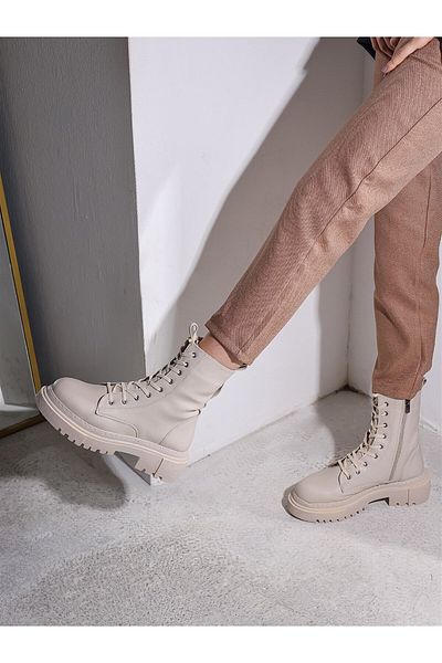 Zerenyus Γυναικείες μπότες BRİA Nude Lace-Up Thick Sole