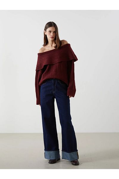 LC Waikiki Xside Burgundy Boat Neck Women's Knitwear Sweater