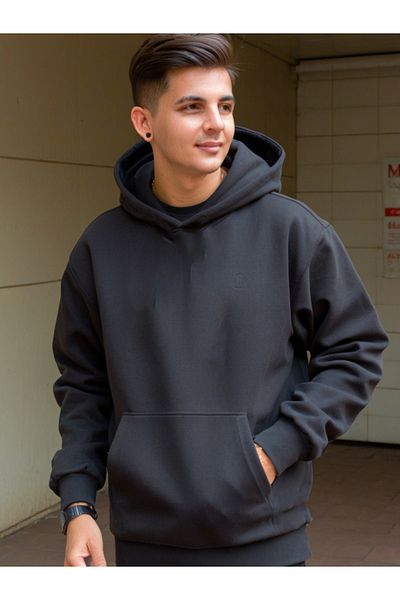 DEEPSENCE Black Oversize Hooded Unisex Sweatshirt Straight