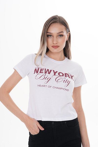 ŞİMAL Tricou de damă cu imprimeu text cu decolteu 250105   -