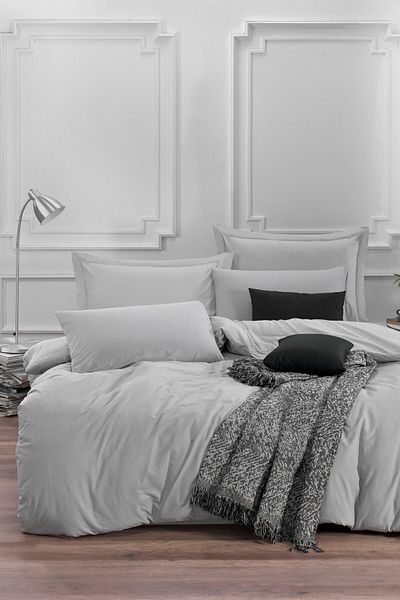 Eponj Home Διπλό Σετ Παπλωματοθήκη FreshColor IreneGrey - 100% Φυσικό Βαμβάκι