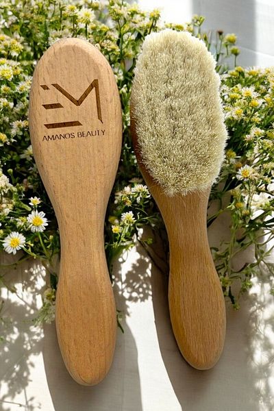 EM AMANOS BEAUTY Small Size Natural Goat Hair Baby Hair Brush - Your Baby's First Hair Brush, Special for Delicate Skin