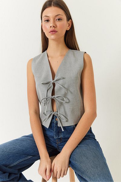 Bianco Lucci Gewebte Weste mit Schleifenknoten für Damen 60261380