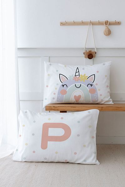 Tuğba Kuğu 2 Μαξιλαροθήκη (50x70) Salmon Unicorn - Letter Series - Letter P