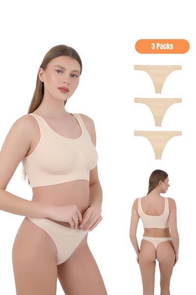 CNT Pachet special de 3 tanga pentru femei din microfibră - negru, alb, piele |   S/M, L/XL