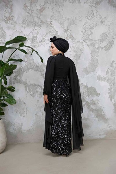 Neva Style Sequined Black Hijab Evening Dress 50231S