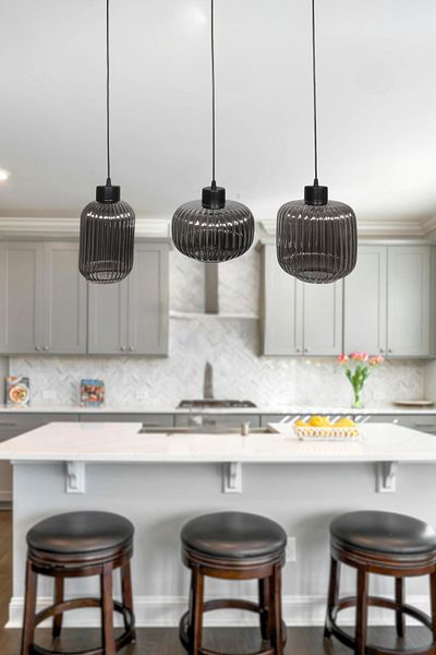 Fer Avize Nergis Modern 3-Piece Chandelier Row Decorative Glass Kitchen Cafe Living Room Indoor