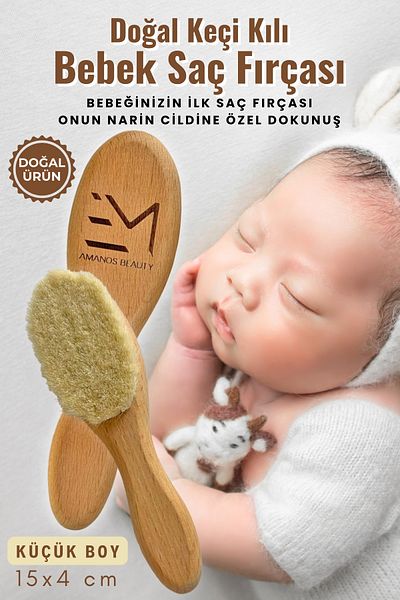 EM AMANOS BEAUTY Small Size Natural Goat Hair Baby Hair Brush - Your Baby's First Hair Brush, Special for Delicate Skin