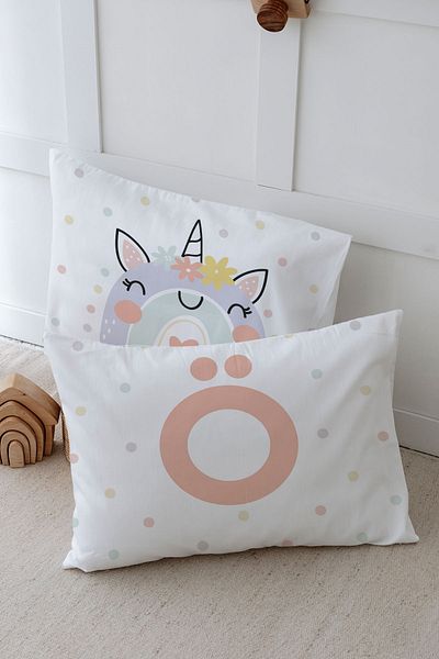 Tuğba Kuğu 2 Μαξιλαροθήκες (50x70) Salmon Unicorn - Letter Series - Letter O