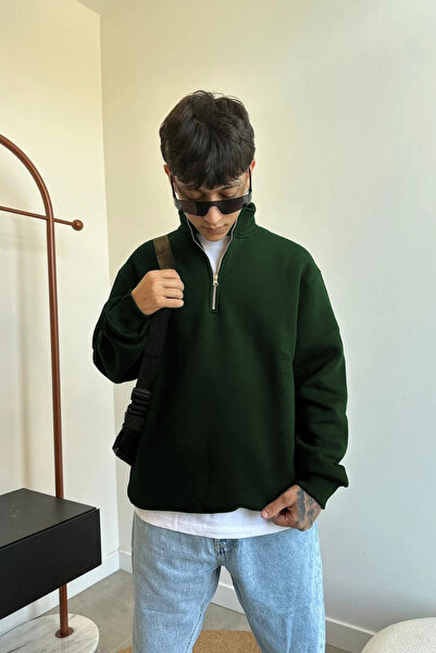 YAKAMEL Pulover pentru bărbați, cu jumătate de fermoar, cu guler ridicat