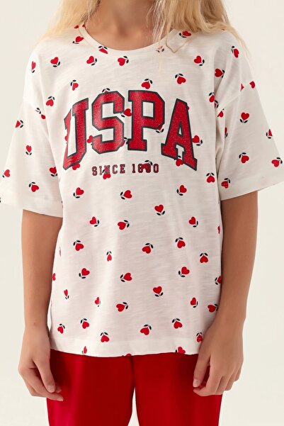 U.S. Polo Assn. Licensed Heart Pattern Red Girl's Capri Set