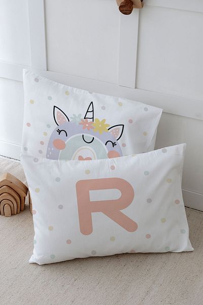 Tuğba Kuğu 2 Μαξιλαροθήκη (50x70) Salmon Unicorn - Letter Series - Letter R