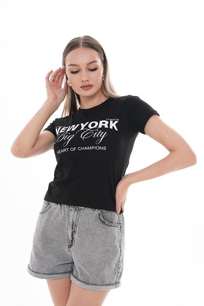 ŞİMAL Tricou de damă cu imprimeu text cu decolteu 250105   -