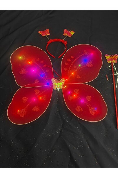 Beryka Butterfly Wing Set with Red Led Lights - Crown and Wand - Girl Costume