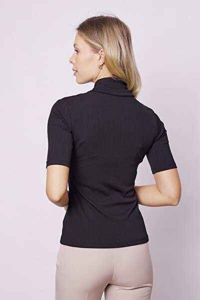 Jument Black Lycra Short Sleeve Bodysuit - Metal Button Detail