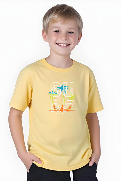FYK COLLECTİON تي شيرت للأولاد بأكمام قصيرة مطبوع عليه Surf For Life