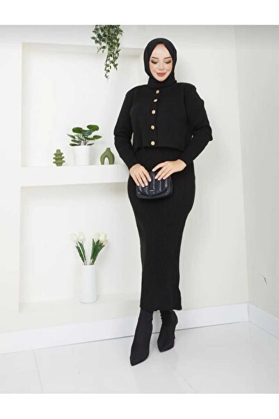 Dua Mery Butik Hırka Fitilli İkili Takım Gold Düğme Detaylı